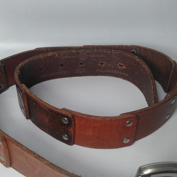 Womens Vintage Fossil Brown Leather Belt Sze.34 Patched Style Silver Buckle - Picture 2 of 7